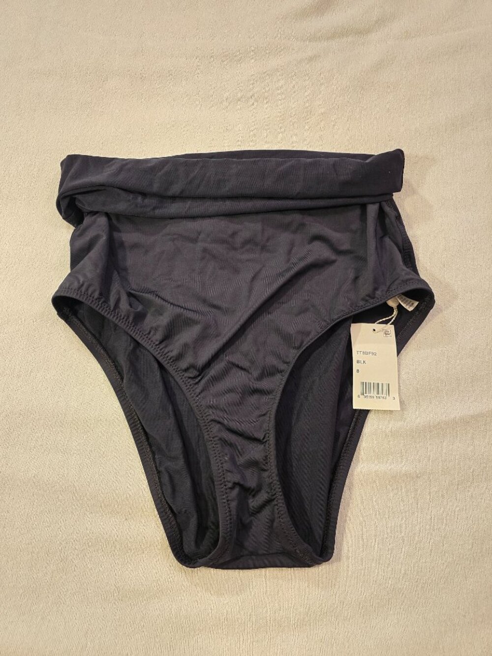 Trina Turk Black High Waisted Bikini Bottoms Foldover Swimwear NWT Size 8